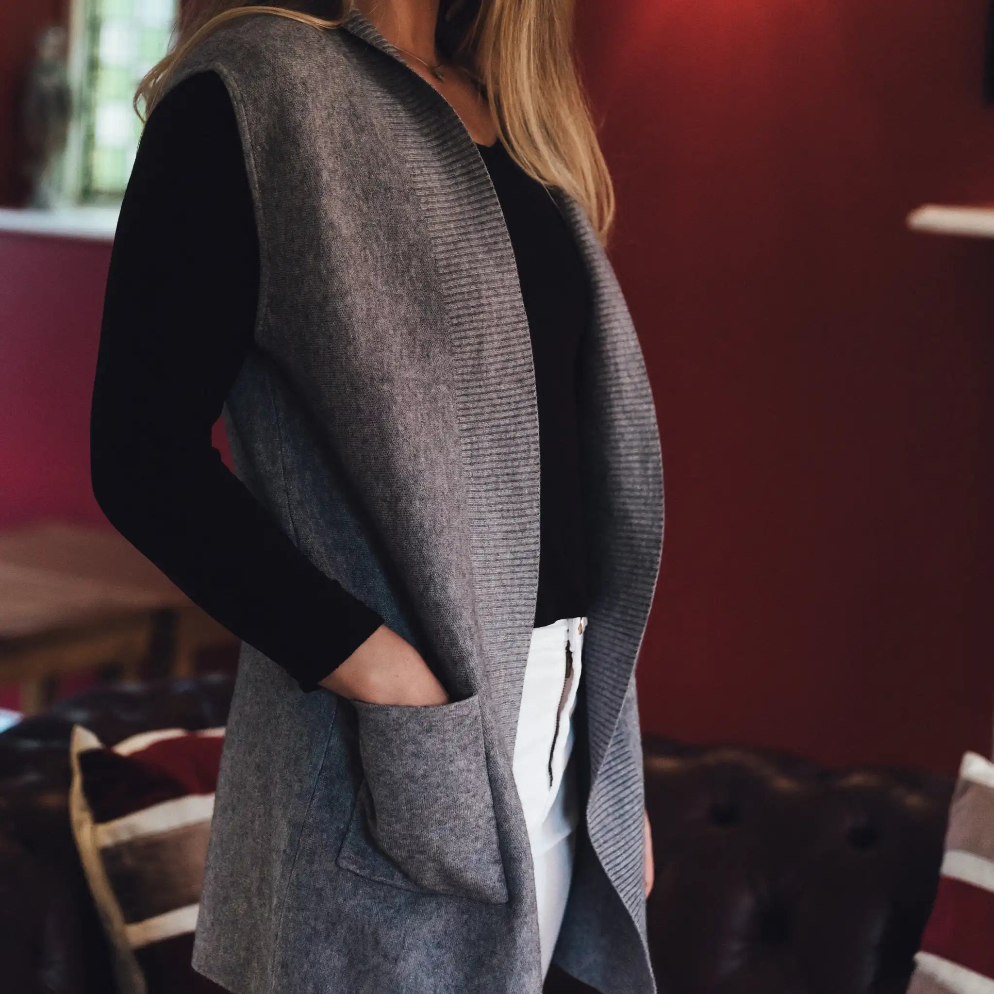 Eve Grey Sleeveless Cardigan