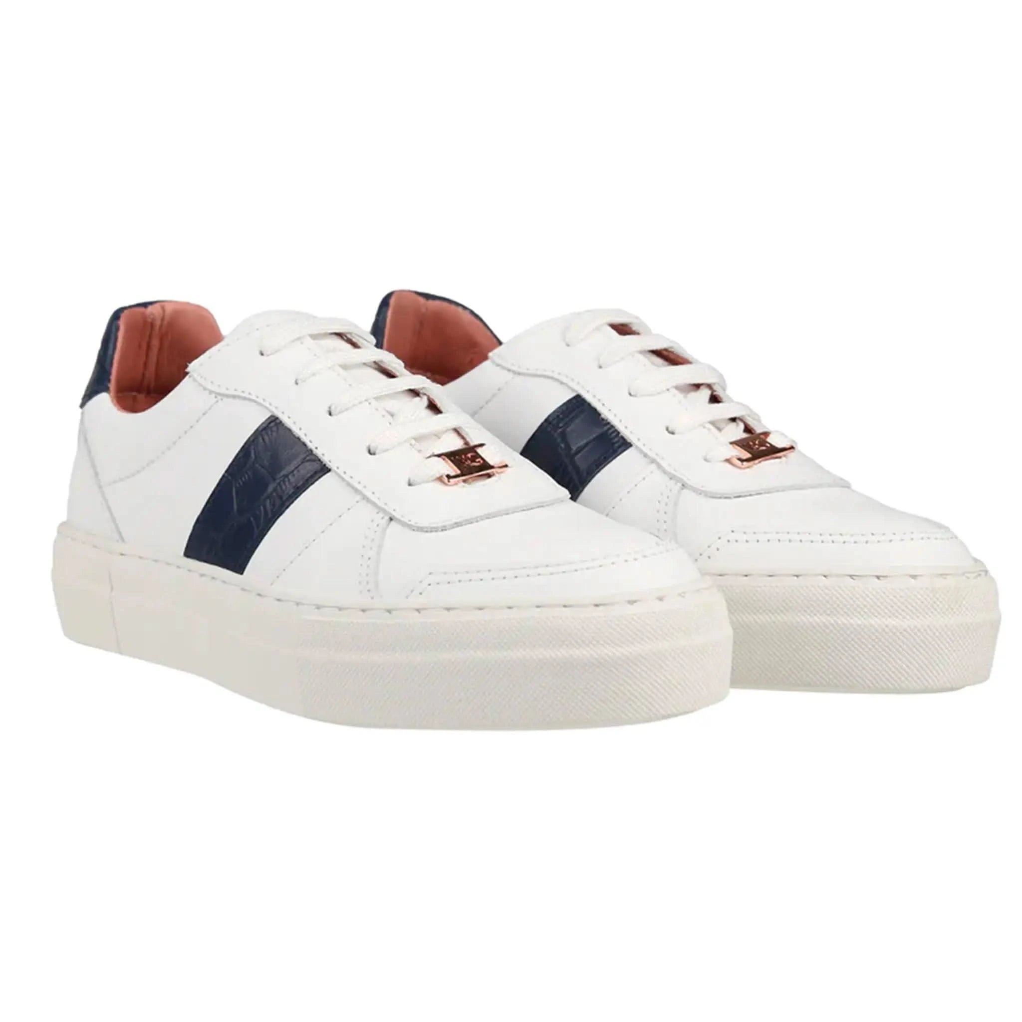 Stella White/Navy Leather Trainers - Welligogs