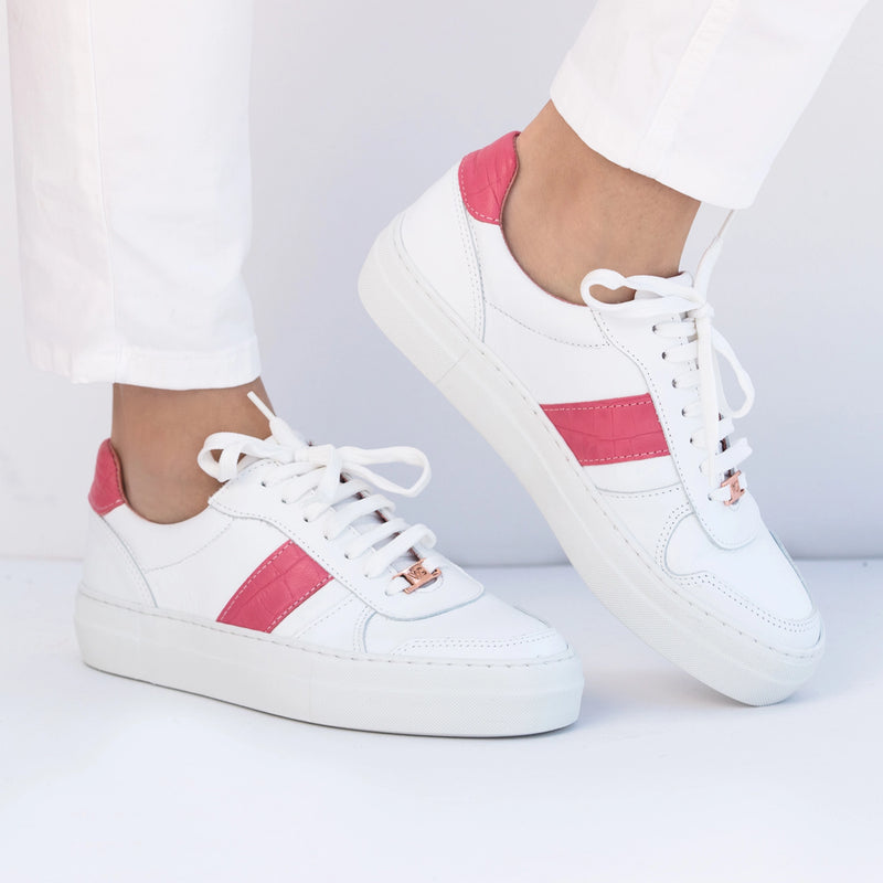 Stella White/Pink Leather Trainers - Welligogs