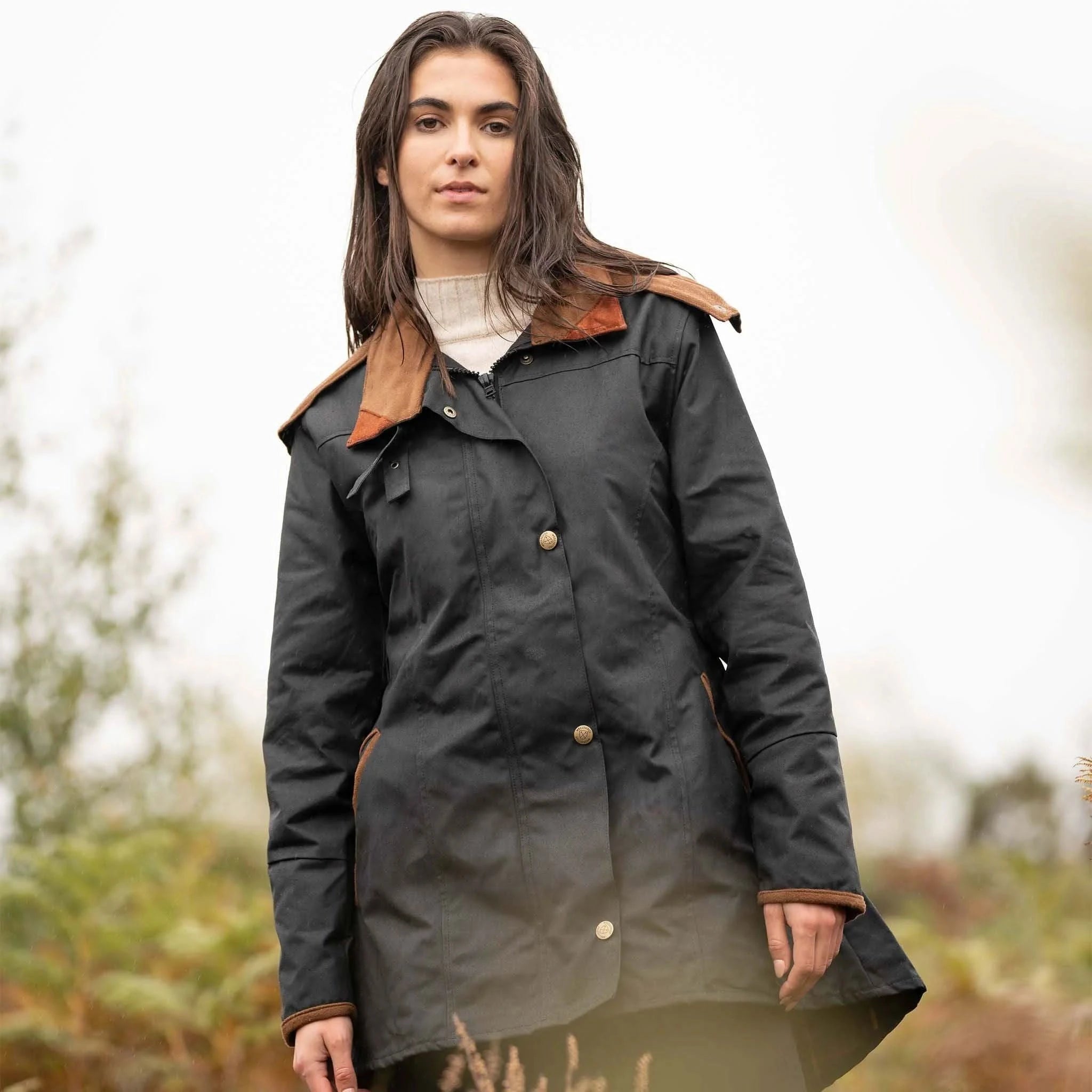 Louise Black/Tan Wax Coat - Welligogs