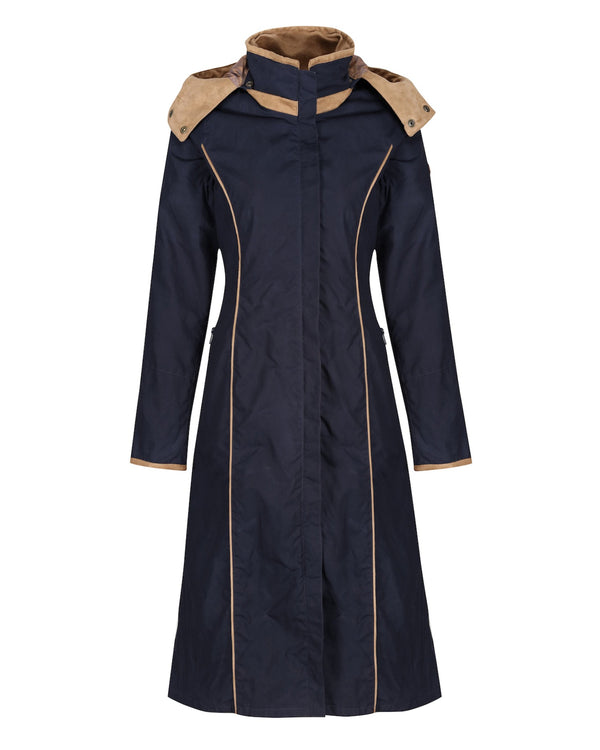 Eleanor Navy/Tan Long Waterproof Coat - Welligogs