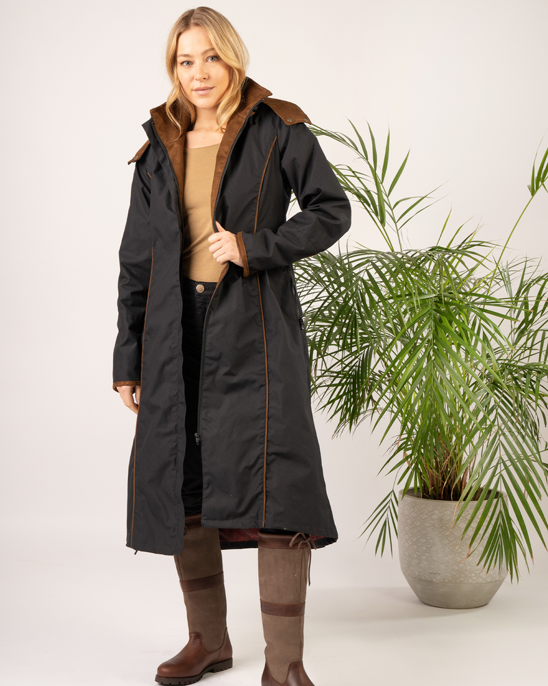 Long black waterproof shop coat