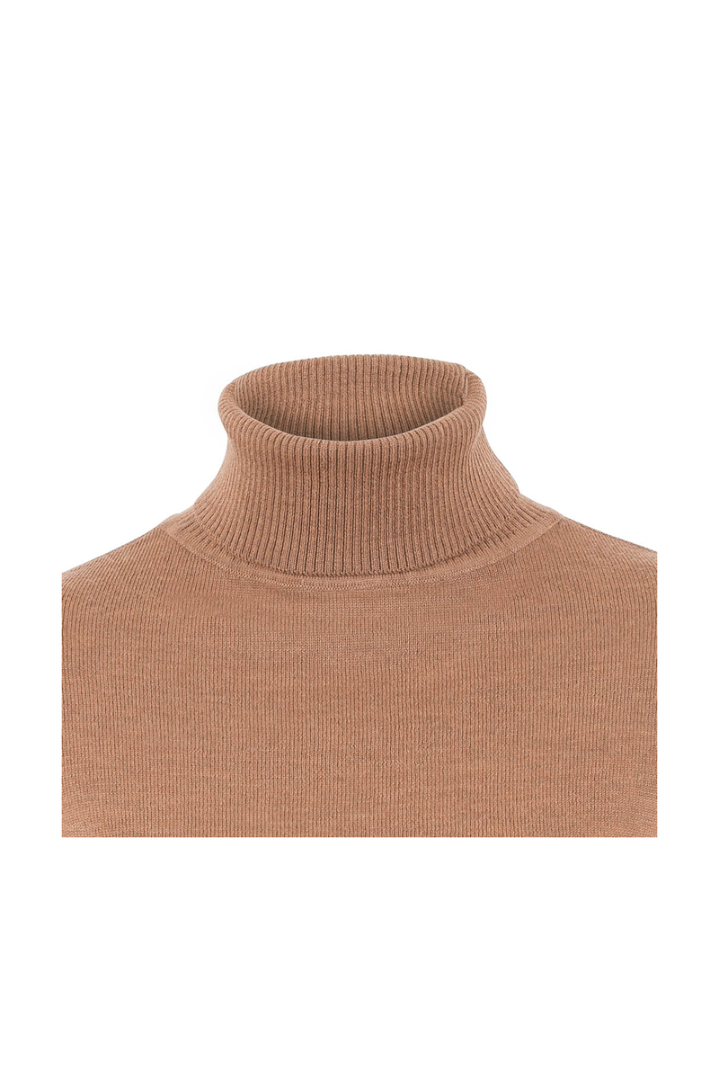 Merino Wool Roll Neck Jumper Camel - Welligogs